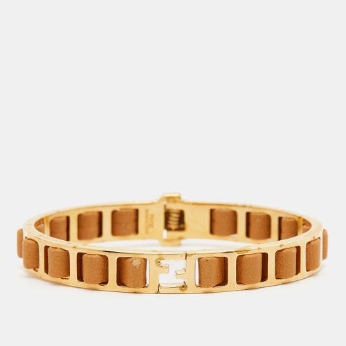 Fendi Fendista Gold Tone Brown Leather Woven Bangle Bracelet - Fendi - Modalova