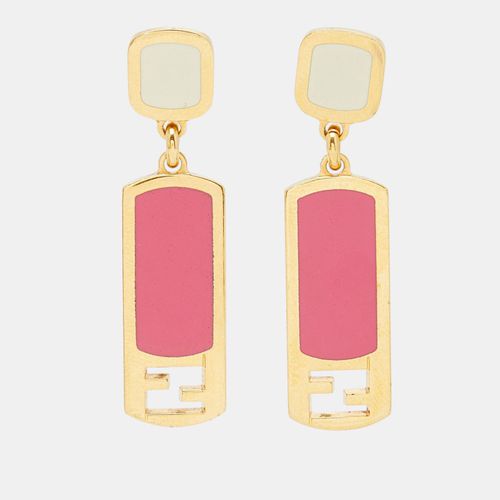 Fendi Gold Tone Pink Enamel Drop Earrings - Fendi - Modalova