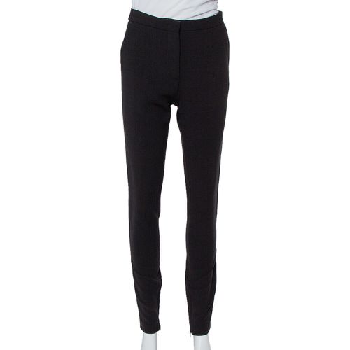 Fendi Black Wool Contrast Trim Zip Detail Tapered Leg Pants S - Fendi - Modalova