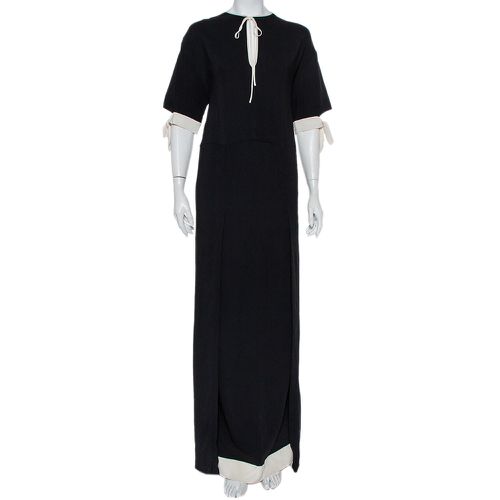 Fendi Black Crepe Contrast Trim Front Slit Detail Long Dress M - Fendi - Modalova