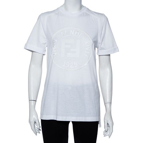 Fendi White Sequin Embellished Logo Embroidered Cotton Fringed Detail T shirt XXS - Fendi - Modalova