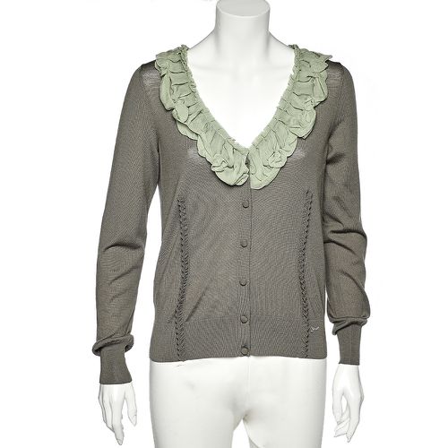 Fendi Green Wool & Silk Ruffle Neck Cardigan L - Fendi - Modalova