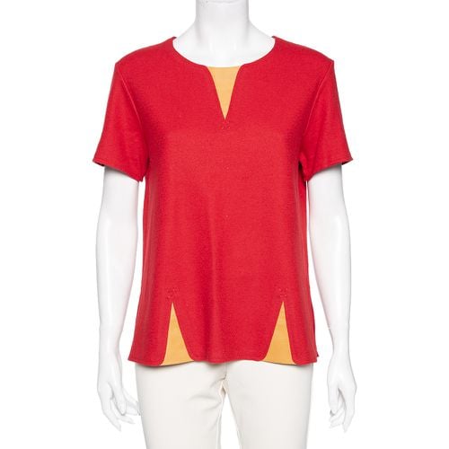 Fendi Red Wool & Leather Inset Detailed Short Sleeve Top S - Fendi - Modalova