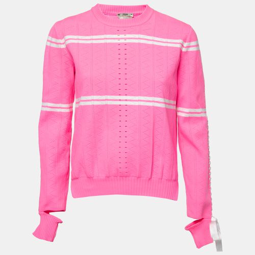 Fendi Neon Pink Striped Knit Ribbon Detail Jumper M - Fendi - Modalova