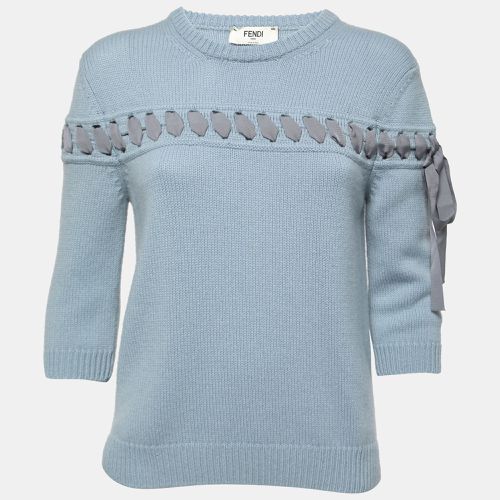 Fendi Light Blue Cashmere Ribbon Detail Pullover M - Fendi - Modalova