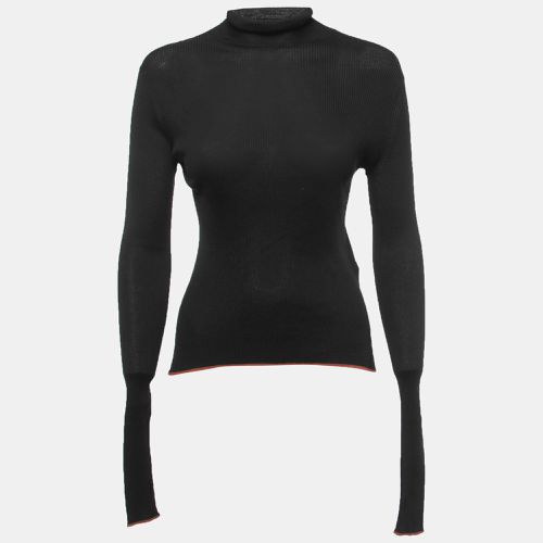 Fendi Black Silk Knit Contrast Hem Detail Turtleneck Pullover M - Fendi - Modalova