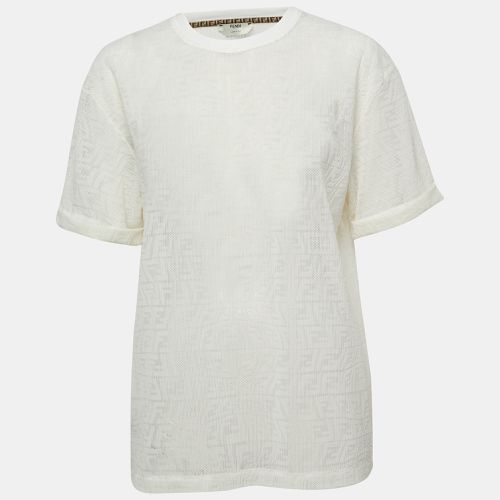 Fendi Ivory White Wave FF Mesh T-Shirt M - Fendi - Modalova