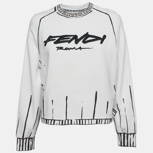 Fendi White Logo Embroidered Cotton Crew Neck Sweatshirt S - Fendi - Modalova