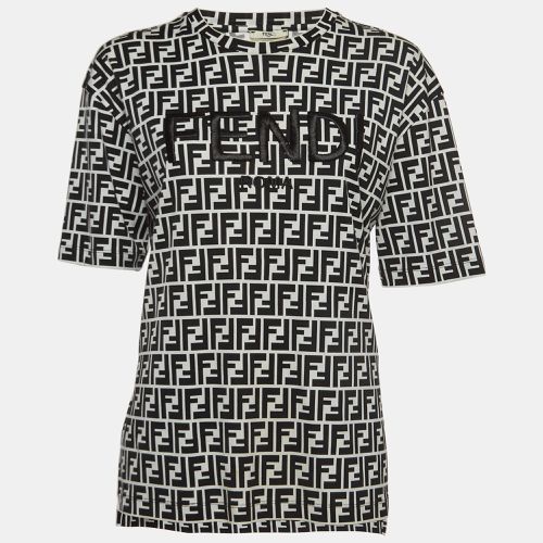 Fendi Black /White Logo Print and Embroidered Cotton T-Shirt S - Fendi - Modalova