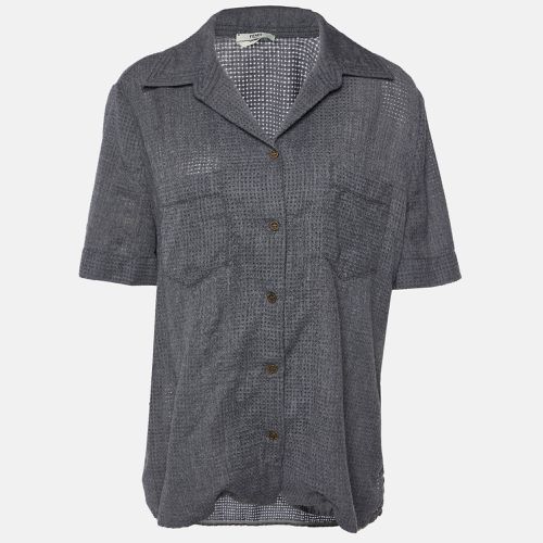 Fendi Grey Perforated Wool Short Sleeve Shirt M - Fendi - Modalova