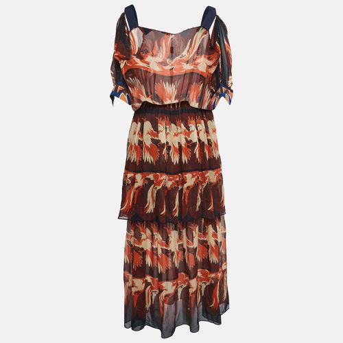 Fendi Multicolor Parakeet Print Silk Embellished Tiered Maxi Dress M - Fendi - Modalova