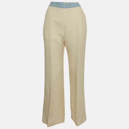 Fendi Cream Contrast Trim Wool Blend Flared Pants M - Fendi - Modalova