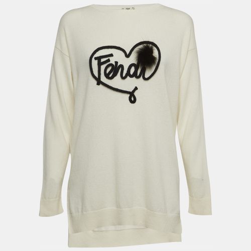 Fendi Off White Embroidered Knit Cashmere Sweater M - Fendi - Modalova