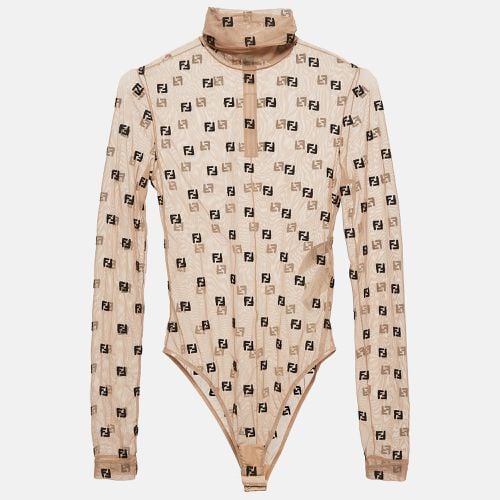 Fendi Beige Tulle FF Embroidered Sheer Bodysuit XS - Fendi - Modalova