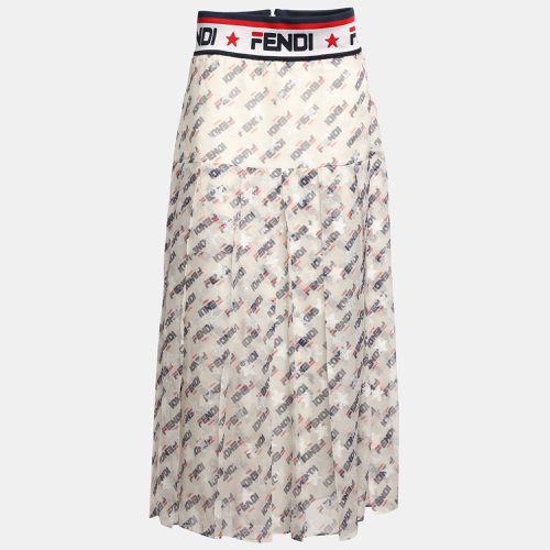 Fendi X Fila White Fendi Mania Print Silk Pleated Midi Skirt M - Fendi - Modalova