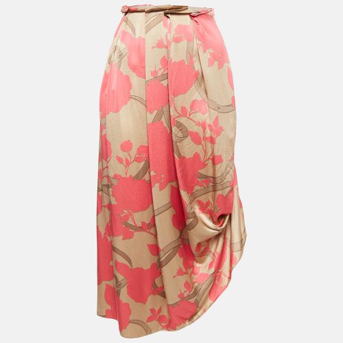 Rose Print Silk Pleated Asymmetric Midi Skirt S - Fendi - Modalova