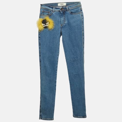 Fendi Blue Fox Fur Applique Denim Skinny Jeans S Waist 24" - Fendi - Modalova