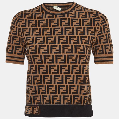 Fendi Brown Zucca Jacquard Knit Crew Neck Top S - Fendi - Modalova