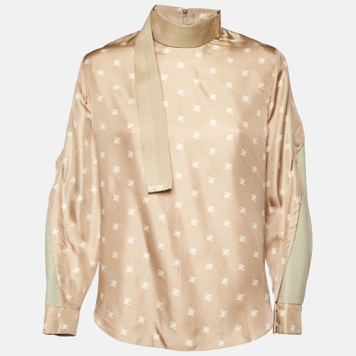 Fendi Beige Calligraphy Print Silk Belted Collar Detail Blouse S - Fendi - Modalova