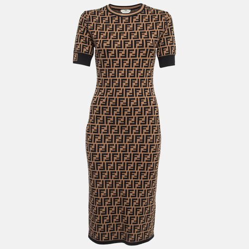 Fendi Brown Zucca Jacquard Knit Fitted Midi Dress S - Fendi - Modalova