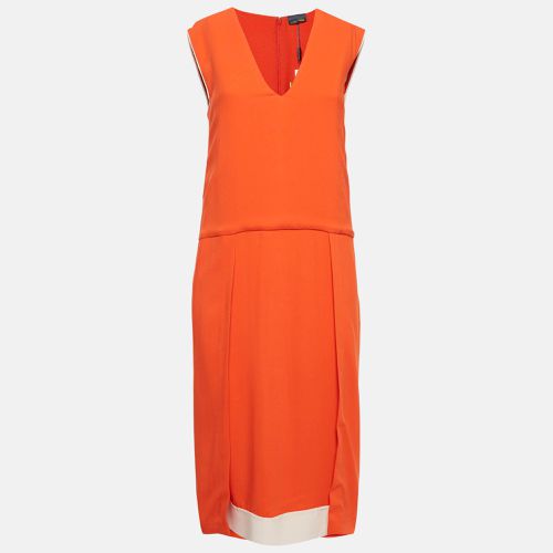 Fendi Orange Crepe V-Neck Pleated Midi Dress S - Fendi - Modalova