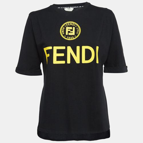 Fendi Black Logo Printed Jersey Embellished High-Low T-Shirt M - Fendi - Modalova