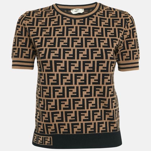 Fendi Black & Brown Zucca Monogram Knit Short Sleeve Pullover S - Fendi - Modalova