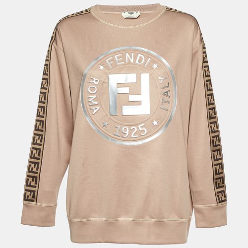 Fendi Beige Logo Embossed Jersey Crew Neck Sweatshirt S - Fendi - Modalova