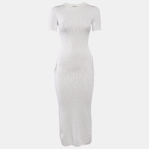 Fendi White FF Monogram Jacquard Knit Midi Sheath Dress XS - Fendi - Modalova