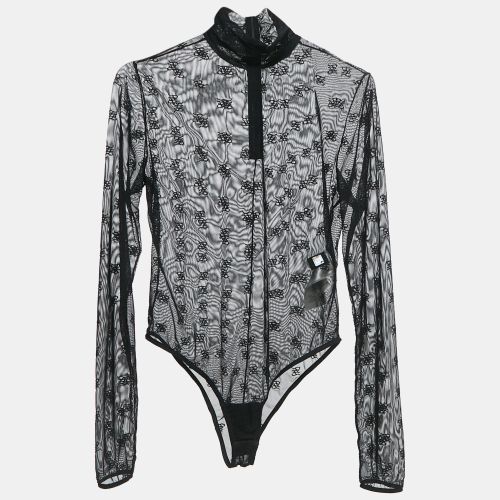 FF Karligraphy Stretch Tulle Sheer Bodysuit S - Fendi - Modalova