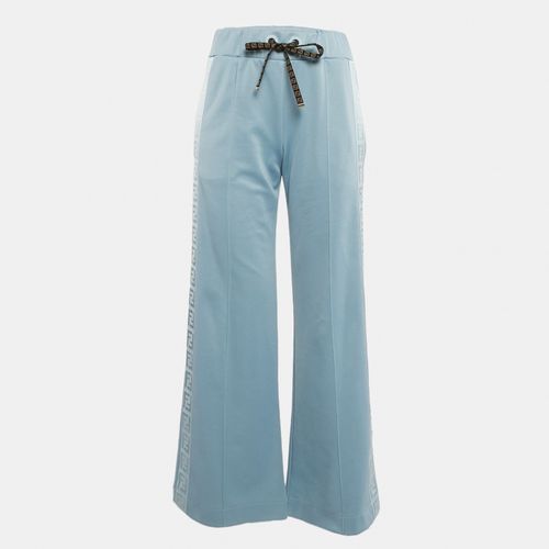 Fendi Light Blue Logo Side Stripe Jersey Wide Leg Track Pants S - Fendi - Modalova