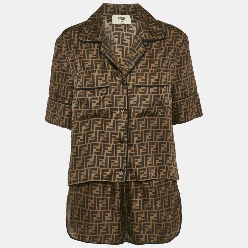 Fendi Brown Zucca Print Silk Pajama Top & Shorts M - Fendi - Modalova