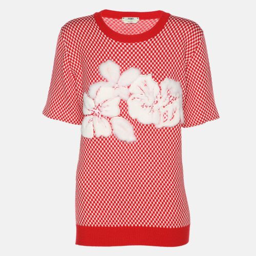 White Check Knit Wool Cotton Applique Sweater M - Fendi - Modalova