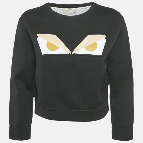 Fendi Black Cotton Monster Eye Print Cropped Sweatshirt S - Fendi - Modalova