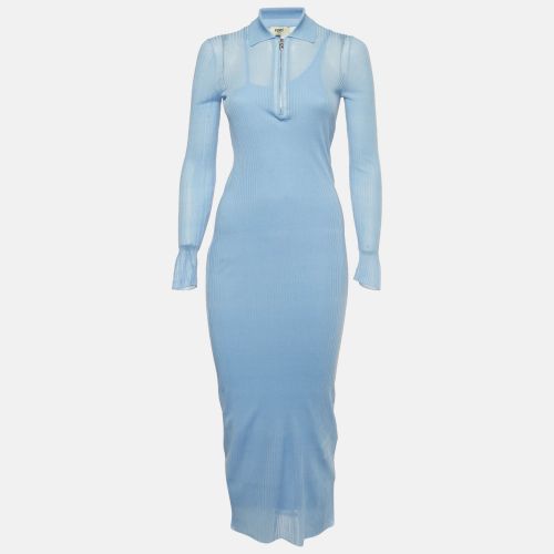 Fendi Blue Rib Knit Long Dress S - Fendi - Modalova