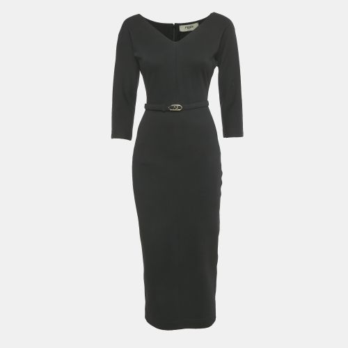 Fendi Black Wool Blend Belted Midi Dress S - Fendi - Modalova