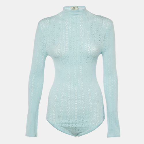 Fendi Blue Jersey Mesh Long-Sleeve Bodysuit M - Fendi - Modalova