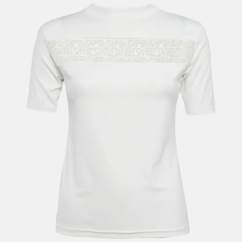 Fendi White Alphabet Lace Trim Jersey Top S - Fendi - Modalova