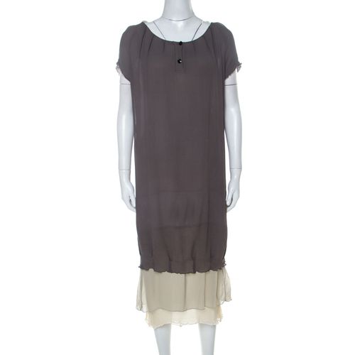 Fendi Grey Silk Ombre Fur Detail Layered Short Sleeve Dress M - Fendi - Modalova