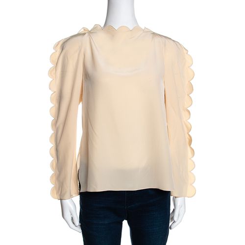 Fendi Cream Silk Scalloped Long Sleeve Blouse S - Fendi - Modalova