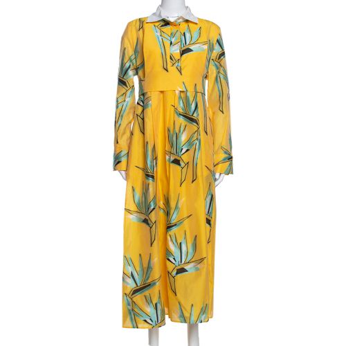 Fendi Yellow Silk Jacquard Birds of Paradise Flower Dress M - Fendi - Modalova