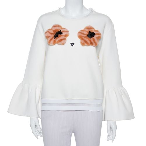 Fendi Cream Knit Pom - Pom Applique Flared Sleeve Jumper M - Fendi - Modalova