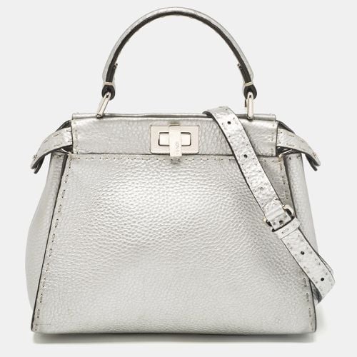 Fendi Silver Selleria Leather Mini Peekaboo Top Handle Bag - Fendi - Modalova