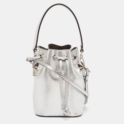 Fendi Silver Lizard Embossed Leather Mini Mon Tresor Bucket Bag - Fendi - Modalova