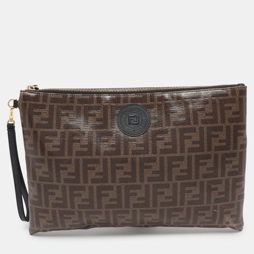 Fendi Brown FF Coated Canvas Large Zip Wristlet Clutch - Fendi - Modalova