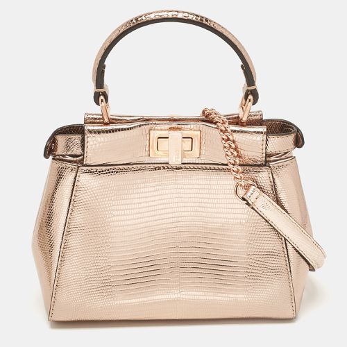 Fendi Rose Gold Lizard Patent Leather XS Iconic Peekaboo Top Handle Bag - Fendi - Modalova