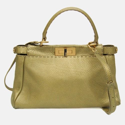 Fendi Gold Leather Peekaboo Top Handle Bag - Fendi - Modalova