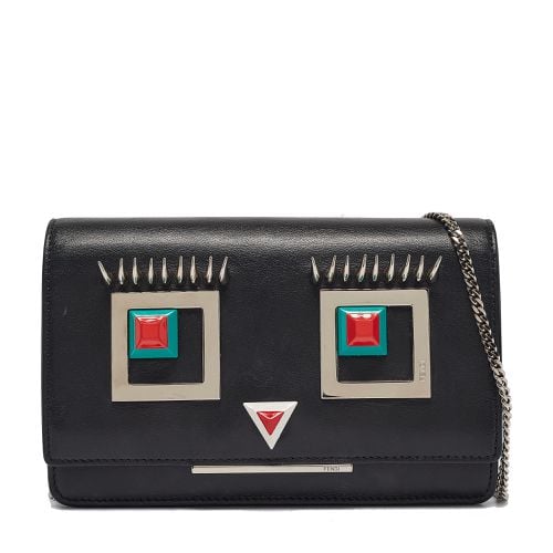 Fendi Black Leather Hypnoteyes Wallet On Chain - Fendi - Modalova