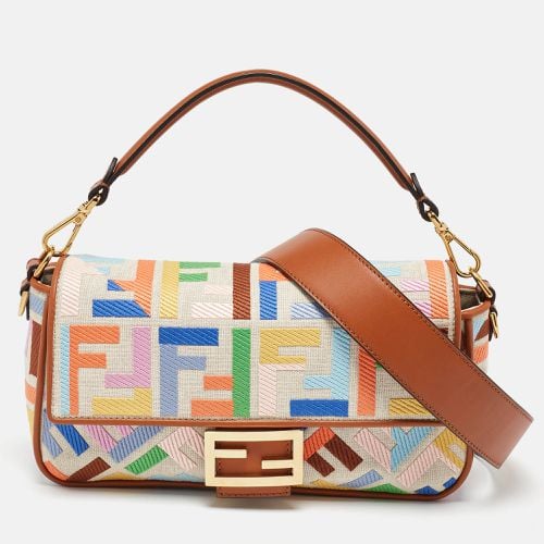 Canvas and Leather FF Embroidered Baguette Crossbody Bag - Fendi - Modalova