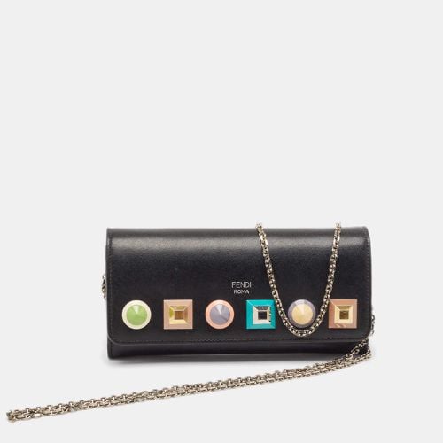 Fendi Black Leather Rainbow Stud Flap Wallet on Chain - Fendi - Modalova